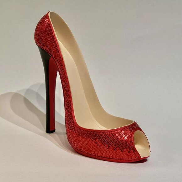 Red Sequin Stiletto High Heel Wild Eye Designs Wine Bottle Holder Stand 8.5" - Picture 1 of 9